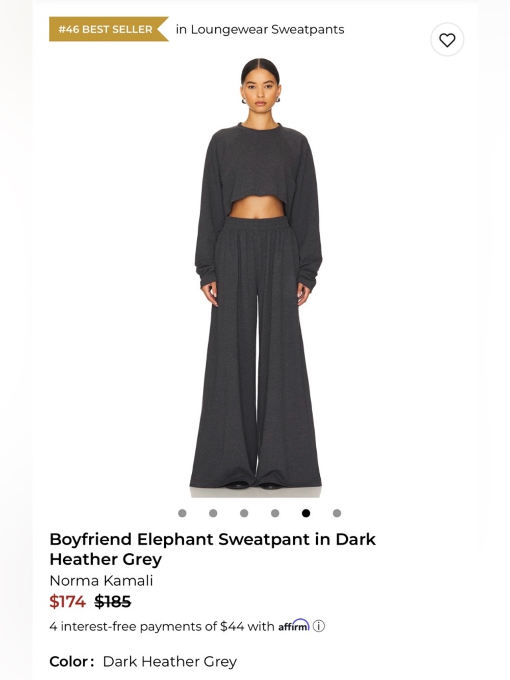 Norma Kamali Dark Heather Grey Boyfriend Elephant Sweatpant Set